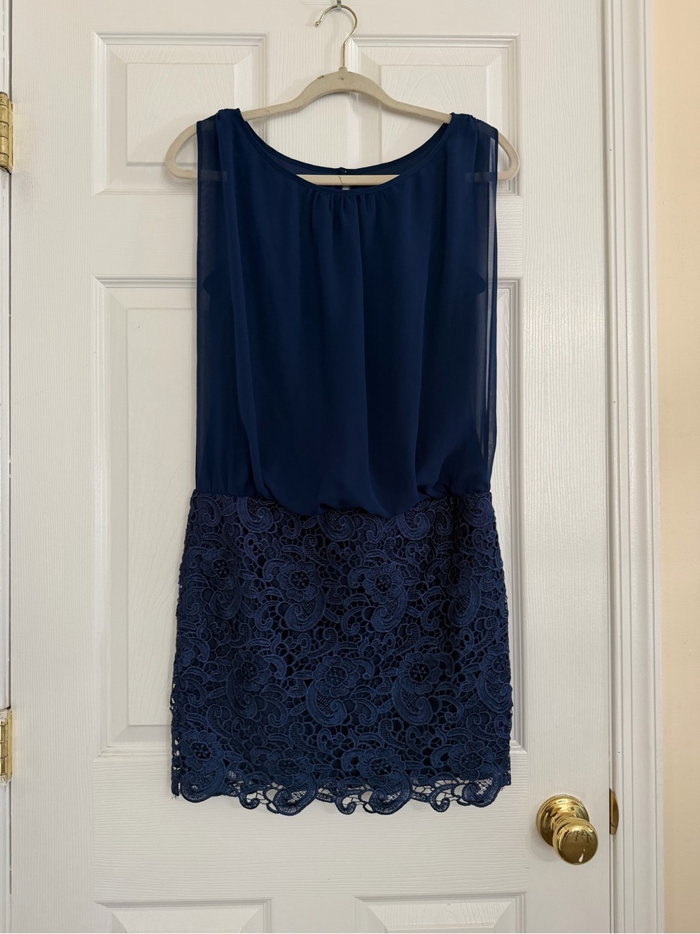 Aidan Mattox Navy Chiffon & Lace Mini Dress